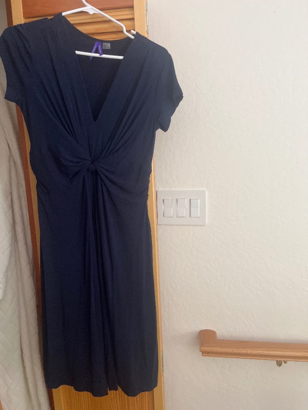 Seraphine maternity / postpartum navy knot front jersey dress